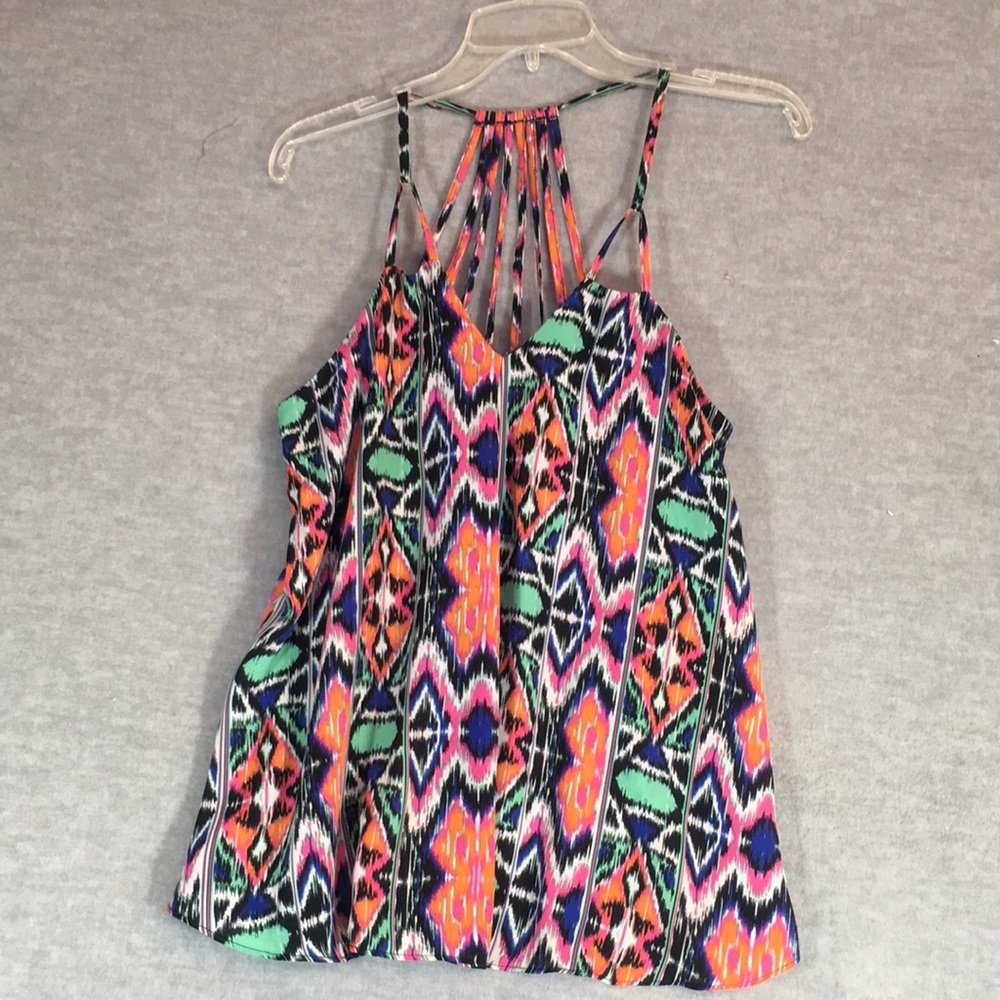 TAKARA Tribal Aztec Southwest Design Strappy Racer Back WrinkleFree Fly Away Top
